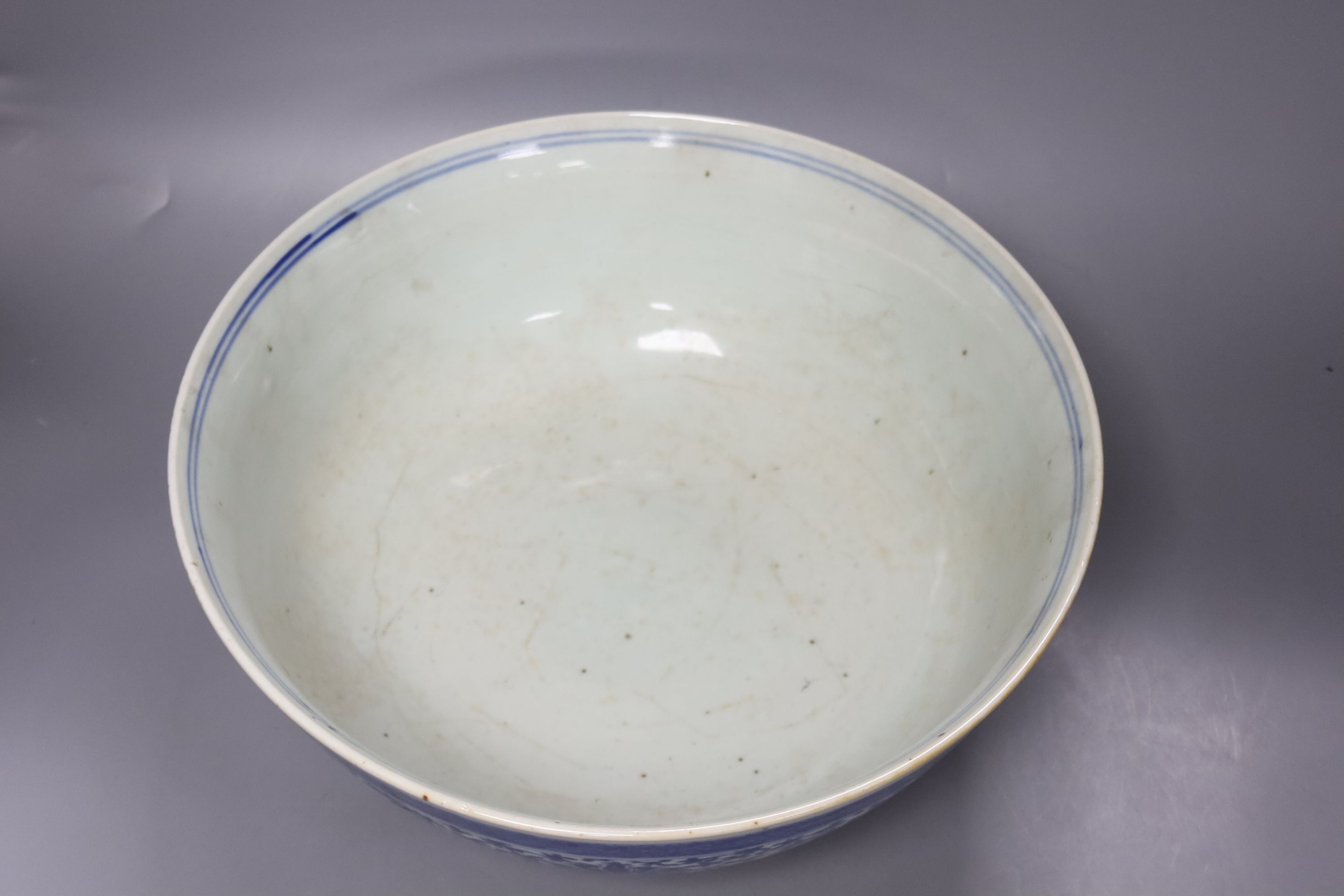 A 19th century Chinese blue and white punch bowl, 35cm diameter